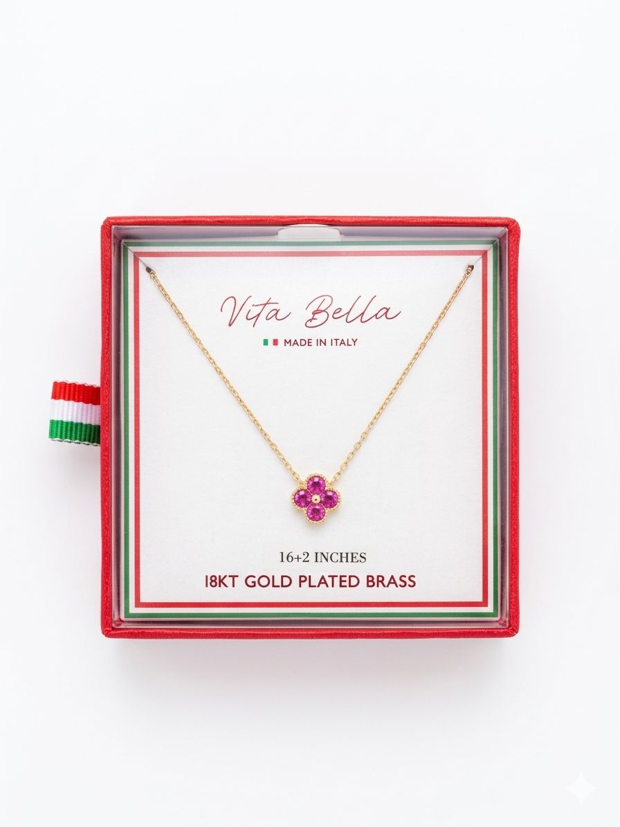 Vita Bella – Collar Trébol Rosa en Baño de Oro 18K