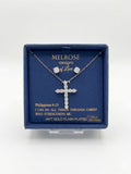 MELROSE Designs – Set Collar Cruz con Zirconias y Aretes en Baño de Oro 14K