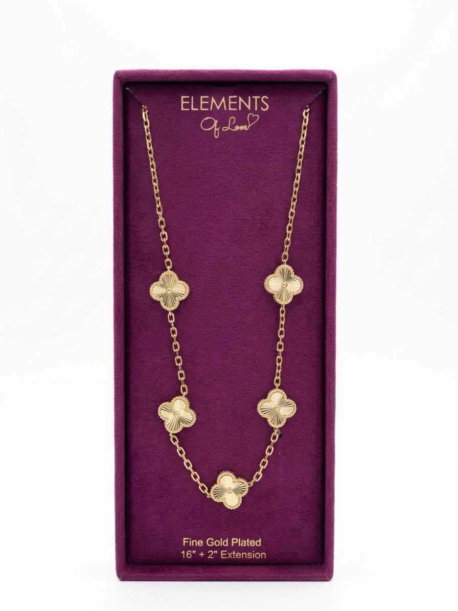 ELEMENTS Jewelry – Collar Trébol Clásico Dorado con Extensión